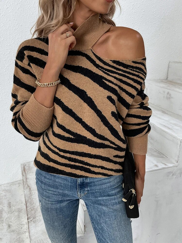 Fitshinling, egy vállú, évjáratú pulóver, női felsők Téli ruházat Kötöttáru 2023 Vékony garbós pulóver női szexi húzós újdonság