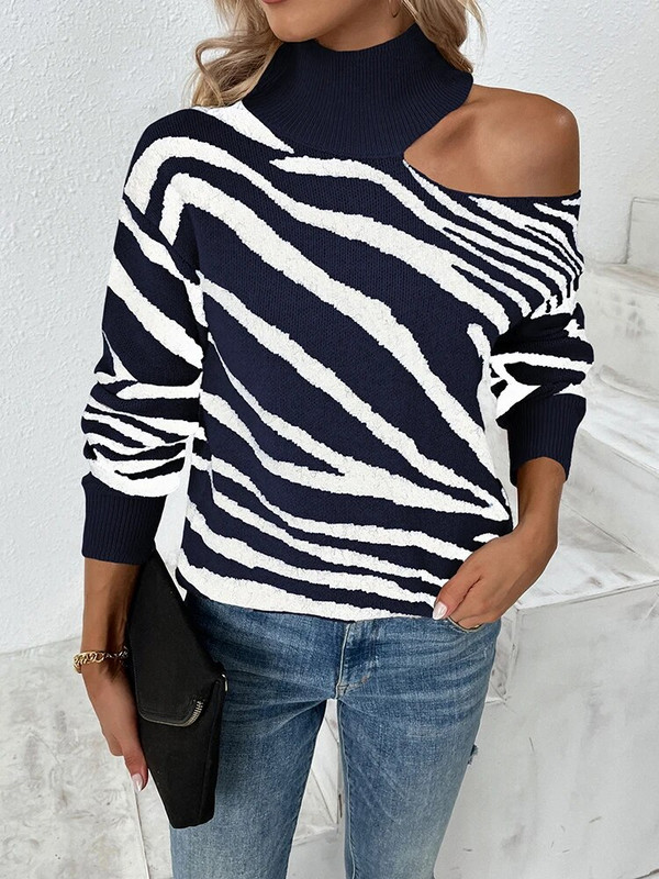 Fitshinling, egy vállú, évjáratú pulóver, női felsők Téli ruházat Kötöttáru 2023 Vékony garbós pulóver női szexi húzós újdonság