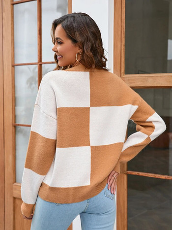 Fitshinling καρό καρό vintage πουλόβερ Τζέρσεϊ Μόδα Νέα σε γυναικεία πουλόβερ Pull Femme Knitwears Tops Χειμερινά ρούχα