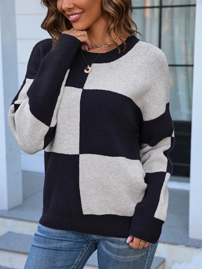 Fitshinling šaha rūtains Vintage džemperis Džersija Modes Jaunums Sieviešu Džemperis Sieviešu trikotāžas Topi Ziemas Apģērbs