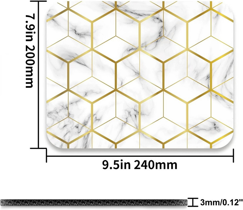 Peles paliktnis, vidējs peles paklājiņš, pretslīdēšanas pamatne personālajam datoram biroja darba spēlēm 9,5x7,9x0,12 collu marmora zelta līnijas mazs3