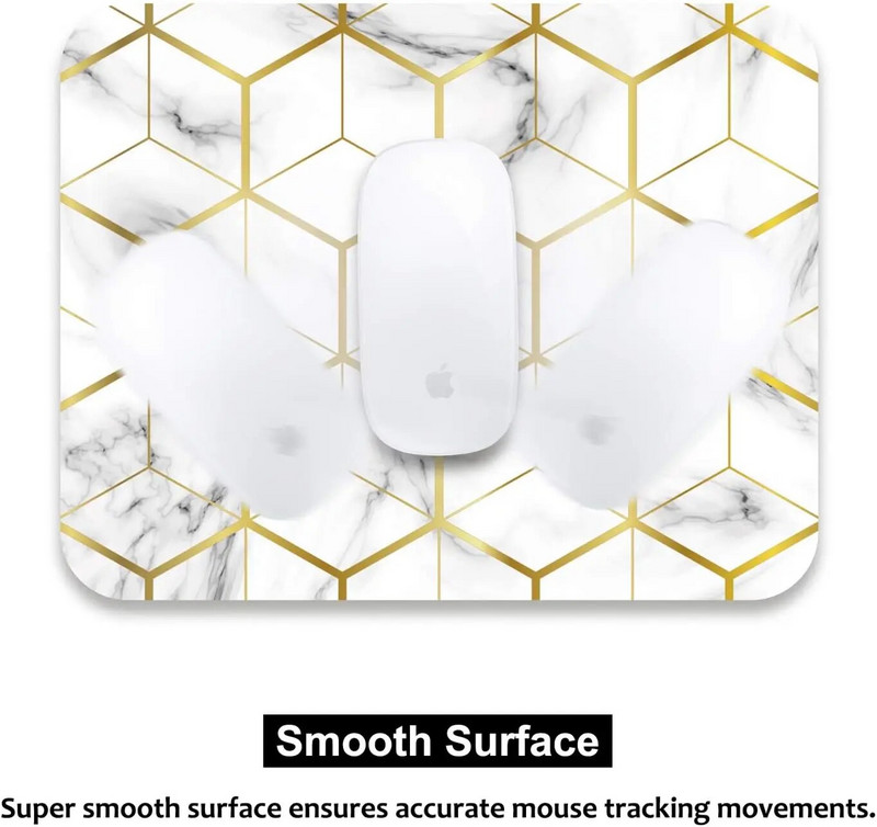 Peles paliktnis, vidējs peles paklājiņš, pretslīdēšanas pamatne personālajam datoram biroja darba spēlēm 9,5x7,9x0,12 collu marmora zelta līnijas mazs3