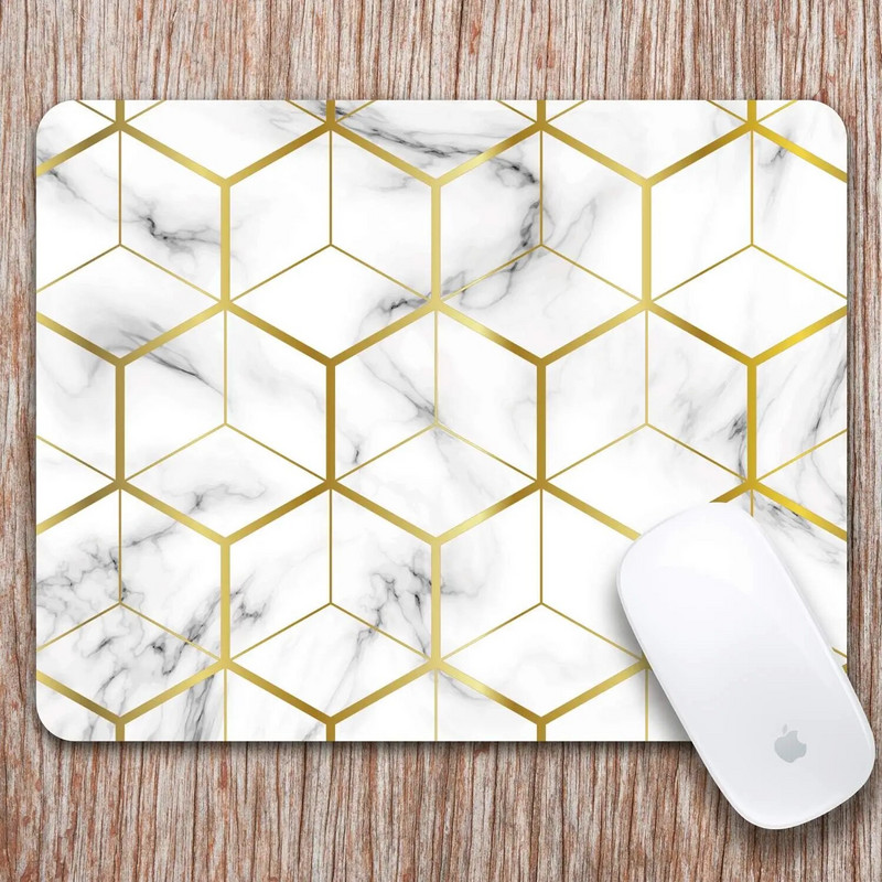 Peles paliktnis, vidējs peles paklājiņš, pretslīdēšanas pamatne personālajam datoram biroja darba spēlēm 9,5x7,9x0,12 collu marmora zelta līnijas mazs3