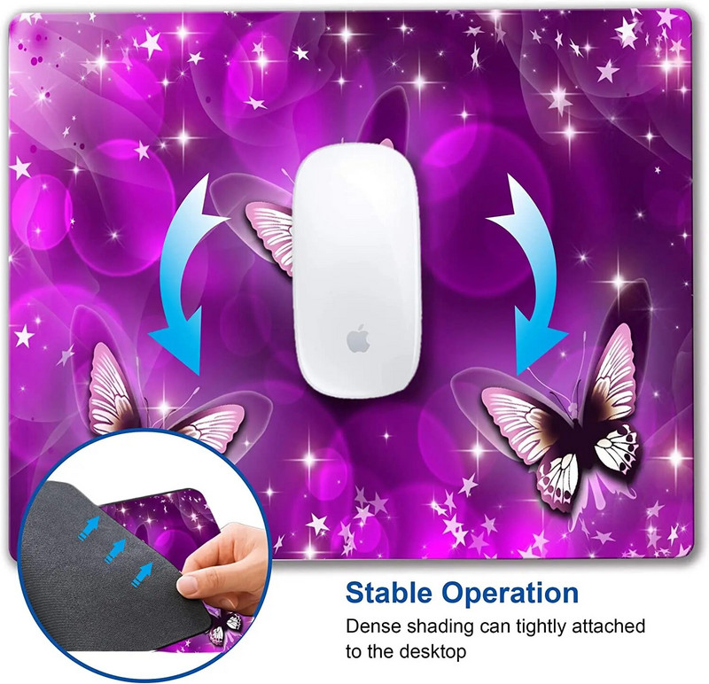 Purpura Butterfly personalizēts datora peles paliktnis Biroja apdares aksesuāri Dāvanu neslīdošs gumijas peles paliktnis klēpjdatoram