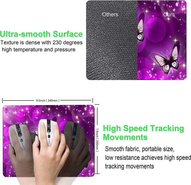 Purpura Butterfly personalizēts datora peles paliktnis Biroja apdares aksesuāri Dāvanu neslīdošs gumijas peles paliktnis klēpjdatoram
