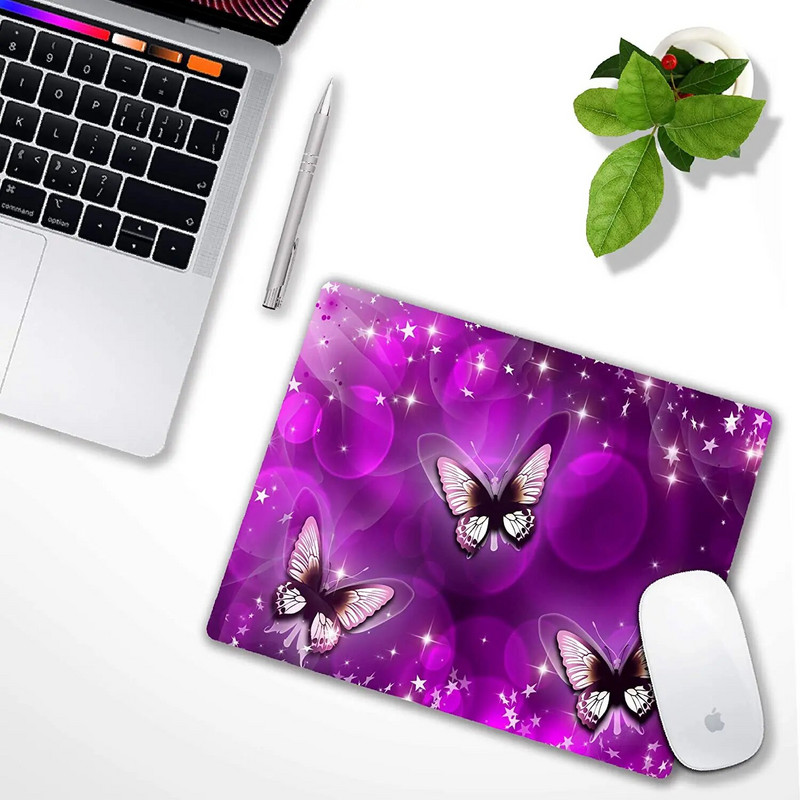 Purpura Butterfly personalizēts datora peles paliktnis Biroja apdares aksesuāri Dāvanu neslīdošs gumijas peles paliktnis klēpjdatoram