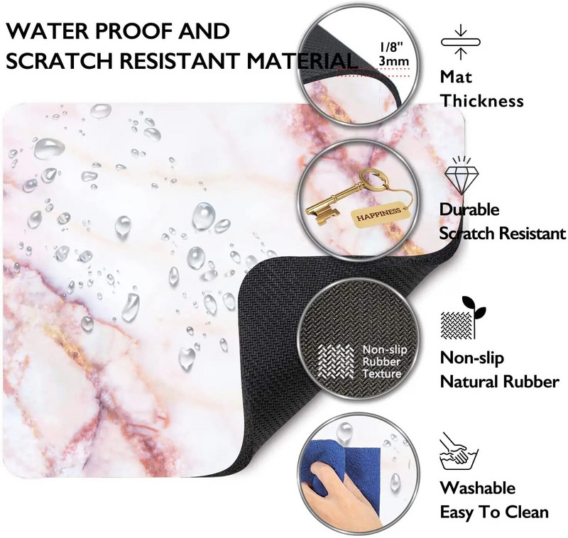 Gluds marmora peles paliktnis, personalizēti augstākās kvalitātes peles paliktņi dizaina neslīdoša gumijas pamatnes datora peles paliktņi 9,7 x 7,9 collas