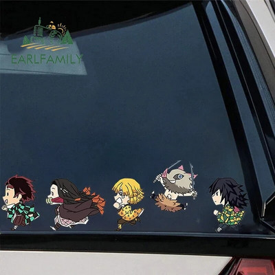 EARLFAMILY 13cm x 3.8cm Demon Slayer Running Car Stickers Багажник Прозорци Аниме Decal Personality Забавен кемпер Автомобилни аксесоари