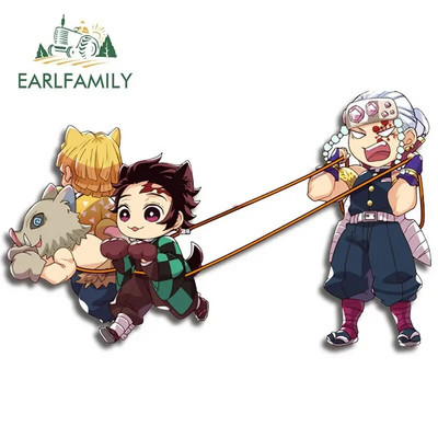 EARLFAMILY 13cm x 3,8cm Demon Slayer Αυτοκόλλητα Αυτοκινήτου Τρέχοντος Μπαούλο Παράθυρα Anime Decal Personality Αστεία αξεσουάρ αυτοκινήτου Camper