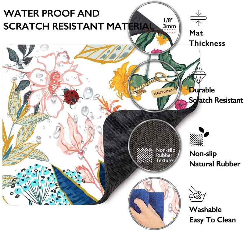 Skaisti ziedu, ziedu peles paliktņi, personalizēti augstākās kvalitātes peles paliktņi, neslīdoši gumijas pamatnes datora peles paliktņi 9,7 x 7,9 collas