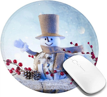 Сладки снежни човеци Коледна подложка за мишка с неплъзгаща се гумена кръгла зашита ръбове Подложка за мишка за лаптоп Компютър Офис Работа Домашни подаръци