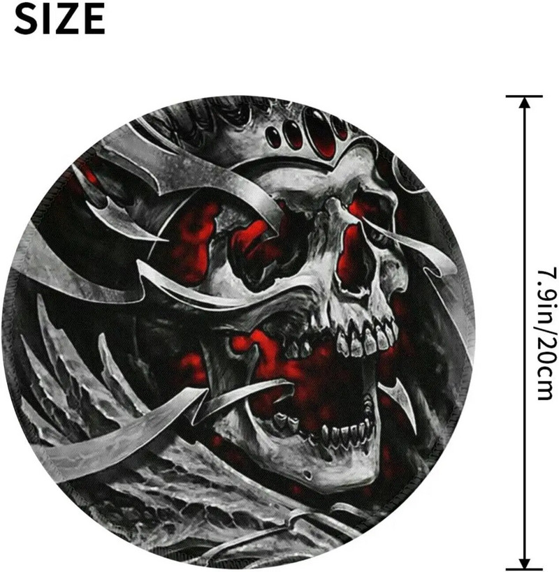 Cool Skull Metal Crown kerek egérpad csúszásmentes gumi egérpad varrott szélű egérszőnyeggel számítógépes játékokhoz, laptop irodákhoz