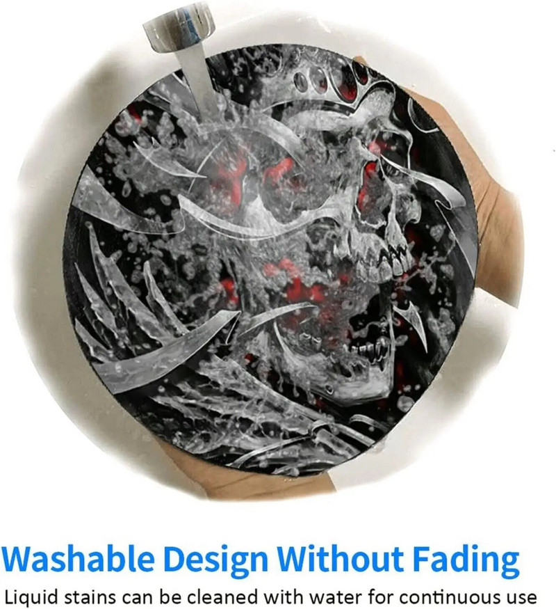 Cool Skull Metal Crown kerek egérpad csúszásmentes gumi egérpad varrott szélű egérszőnyeggel számítógépes játékokhoz, laptop irodákhoz