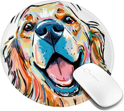 Кръгла подложка за мишка Golden Retriever Dog Colorful Painting Персонализирана игрална подложка за мишка Неплъзгаща се подложка за мишка за лаптоп 7,9x7,9 инча