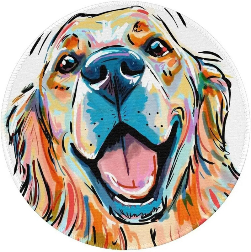 Apaļš peles paliktnis Zelta retrīvera suns Krāsaina glezna Personalizēta spēļu peles paklājiņš Neslīdošs peles paliktnis klēpjdatoram 7,9x7,9 collas