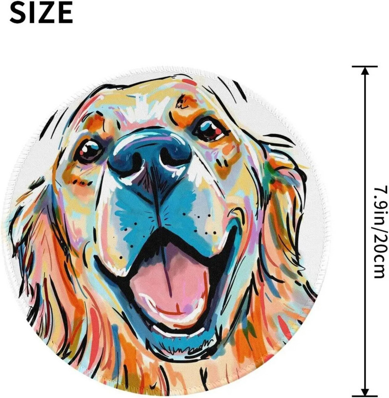 Apaļš peles paliktnis Zelta retrīvera suns Krāsaina glezna Personalizēta spēļu peles paklājiņš Neslīdošs peles paliktnis klēpjdatoram 7,9x7,9 collas