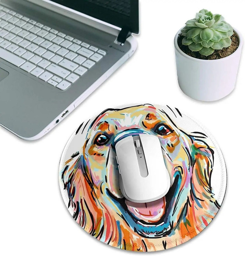 Apaļš peles paliktnis Zelta retrīvera suns Krāsaina glezna Personalizēta spēļu peles paklājiņš Neslīdošs peles paliktnis klēpjdatoram 7,9x7,9 collas