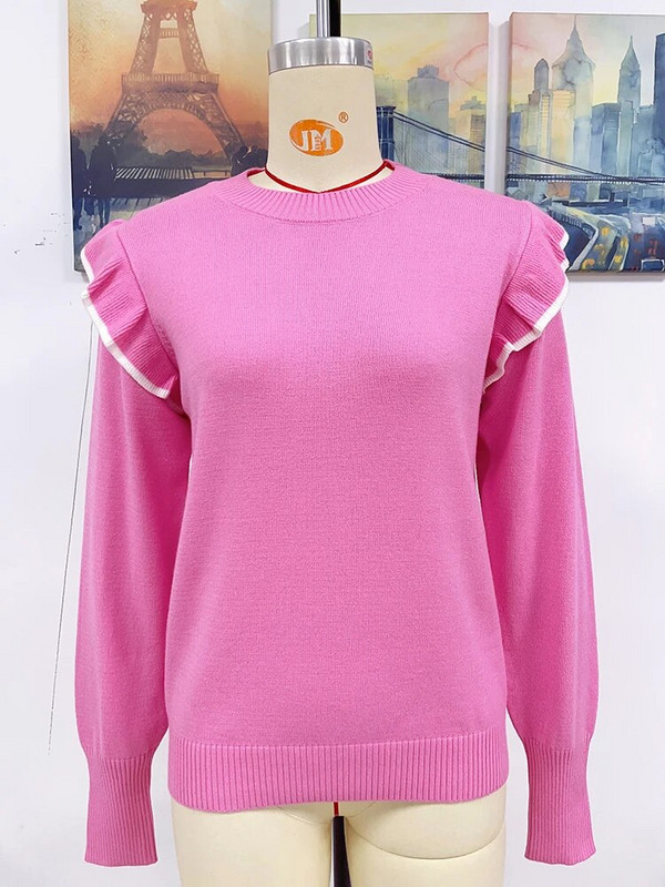Fitshinling korejiešu modes sieviešu džemperis džemperis Trikotāžas volāni Topi Ziemas apģērbs 2023 Jauni Puloveri Džemperi Pull Jauns