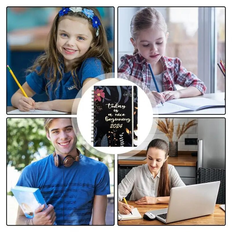 Dienos planuotojas Spiralinis užrašų knygelė Dienos darbotvarkė 2024 A5 formato planavimo įrankis darbui Kelionės Biuro užrašai Namų darbai ir studijos