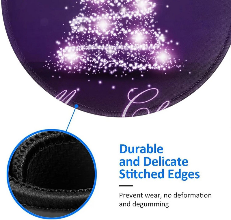 Χριστουγεννιάτικο Μωβ Δέντρο τύπωμα Ποντίκι χαλάκι με αντιολισθητικό καουτσούκ Στρογγυλές ραμμένες άκρες Mousepad για φορητό υπολογιστή γραφείου σπιτιού Δώρα