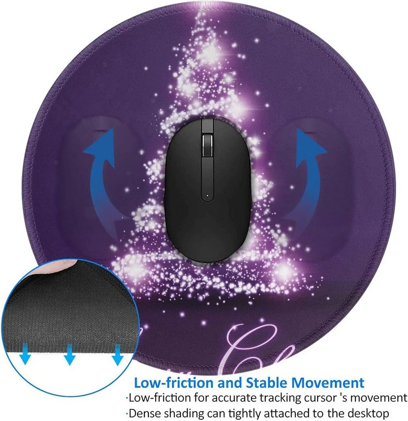 Χριστουγεννιάτικο Μωβ Δέντρο τύπωμα Ποντίκι χαλάκι με αντιολισθητικό καουτσούκ Στρογγυλές ραμμένες άκρες Mousepad για φορητό υπολογιστή γραφείου σπιτιού Δώρα