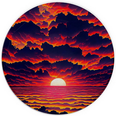 Skaisti oranži debess mākoņi saulriets Smieklīgs apaļš peles paliktnis ar nelielu, neslīdošu gumijas spēļu paliktni Biroja kopmītņu datora klēpjdators