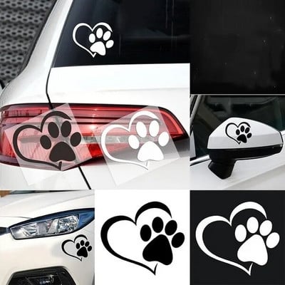 Labă drăguță de câine cu inimă de piersică Autocolant pentru mașină Animal din desene animate Take Dog Cat Love Pet Autocolant pentru mașină