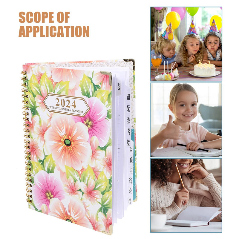 Biroja dekoru Jaunā gada plānotājs studentiem Piezīmju grāmatiņas grafiks Piezīmju grāmatiņa 2024. gada Akadēmiskā plānošana mēnesī