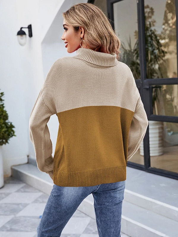 Fitshinling Patchwork téli garbó női pulóverek pulóverek kötöttáru felsők Alkalmi divat Vintage pulóver húzó ruhák