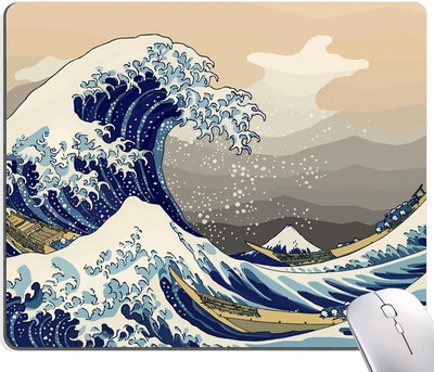 Japanese The Great Wave Подложка за мишка Sea Wave Водоустойчиви подложки за мишка Неплъзгаща се гумена основа Подложка за мишка за офис лаптоп 9,5x7,9 инча