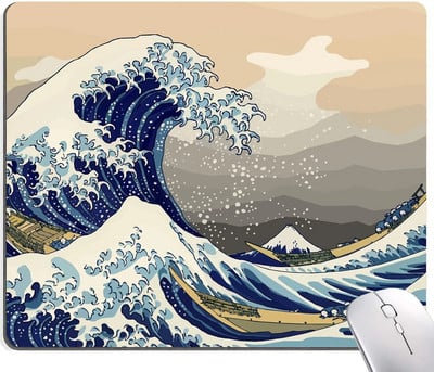 Japāņu The Great Wave peles paliktnis Sea Wave ūdensizturīgs peles paliktnis, neslīdošs gumijas pamatnes peles paklājiņš biroja klēpjdatoram 9,5x7,9 collas