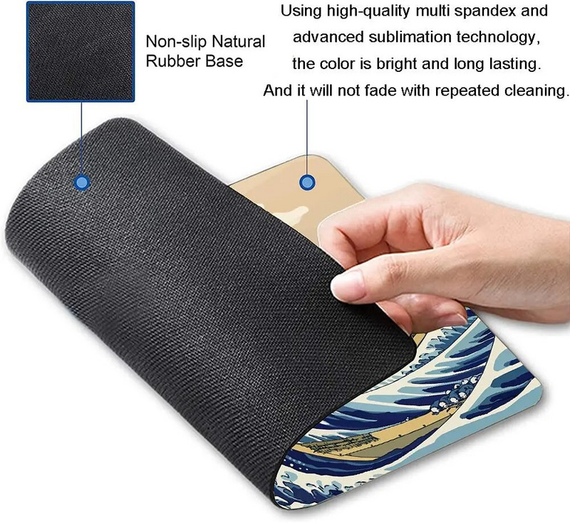 Japāņu The Great Wave peles paliktnis Sea Wave ūdensizturīgs peles paliktnis, neslīdošs gumijas pamatnes peles paklājiņš biroja klēpjdatoram 9,5x7,9 collas