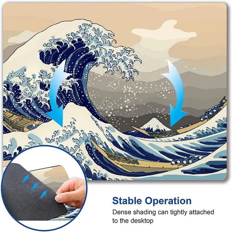 Japāņu The Great Wave peles paliktnis Sea Wave ūdensizturīgs peles paliktnis, neslīdošs gumijas pamatnes peles paklājiņš biroja klēpjdatoram 9,5x7,9 collas