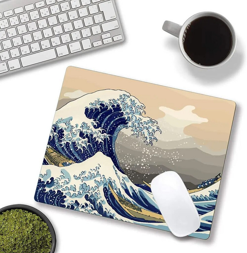 Japāņu The Great Wave peles paliktnis Sea Wave ūdensizturīgs peles paliktnis, neslīdošs gumijas pamatnes peles paklājiņš biroja klēpjdatoram 9,5x7,9 collas
