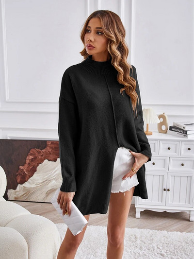 Fitshinling Split Fashion Νέα σε γυναικείο πουλόβερ με ζιβάγκο πουλόβερ πλεκτό επάνω γυναικείο ένδυμα Μασίφ, λεπτές, καθημερινές μπλούζες πουλόβερ