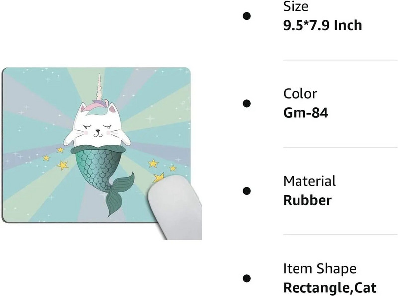 Mermaid Mouse Pad Custom Fun Magic Cat un Mermaid Mouse Pad Neslīdošs gumijas spēļu peles paliktnis datoram
