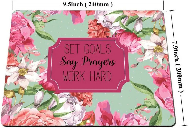 Peles paliktnis Pielāgoti iestatīti mērķi Izrunājiet lūgšanas Strādājiet smagi, ziedu paliktnis — neoprēna iedvesmojošs citātu peles paliktnis