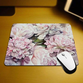 Геймърска подложка за мишка Акварелни божури Розови цветя Живопис Неплъзгаща се гумена подложка за мишка за компютри Офис 9,5 инча x 7,9 инча