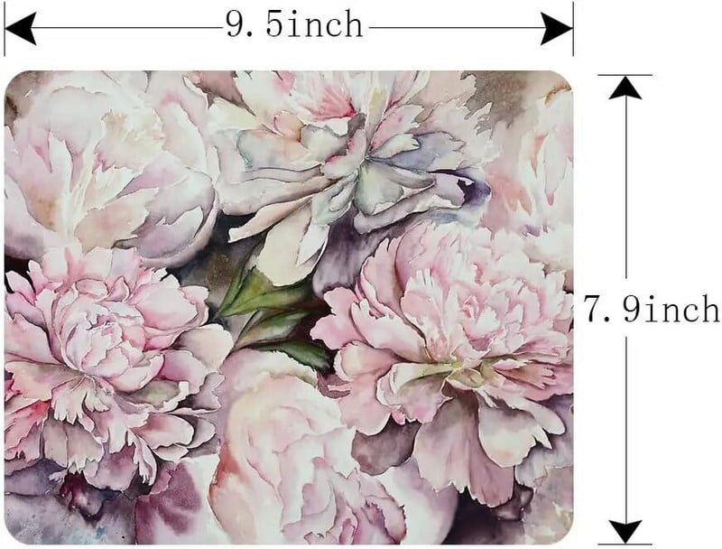 Spēļu peles paliktnis Akvarelis Peonijas Rozā ziedi Glezniecība Neslīdošs gumijas peles paliktnis datoriem Birojs 9,5 x 7,9 collas