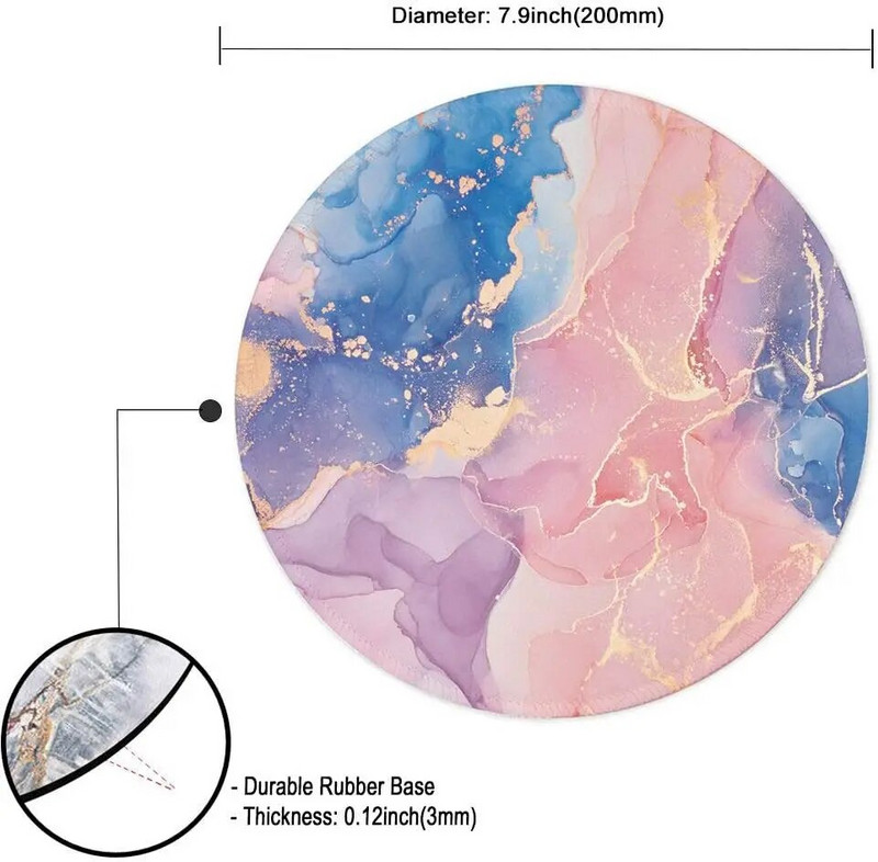 Peles paliktnis pret slīdēšanu gumijas apaļš peles paliktnis Galddatoru piezīmjdatora peles paklājiņš darbam un spēlēm (Flash Pink Marble)