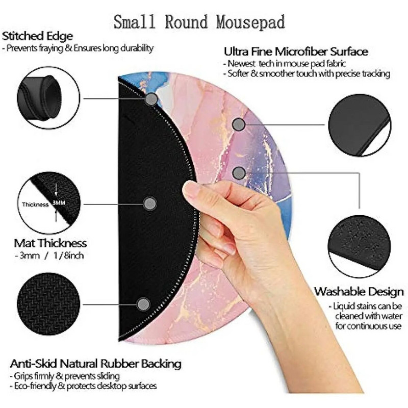 Peles paliktnis pret slīdēšanu gumijas apaļš peles paliktnis Galddatoru piezīmjdatora peles paklājiņš darbam un spēlēm (Flash Pink Marble)