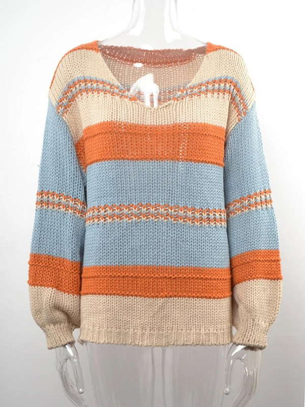 Fitshinling, svītrains, savārstījums Vintage džemperis Trikotāžas apģērbs ikdienišķs, tievs V kakla izgriezums rudens trikotāžas topi Džemperis Pulovers Sieviešu drēbes Pulkste