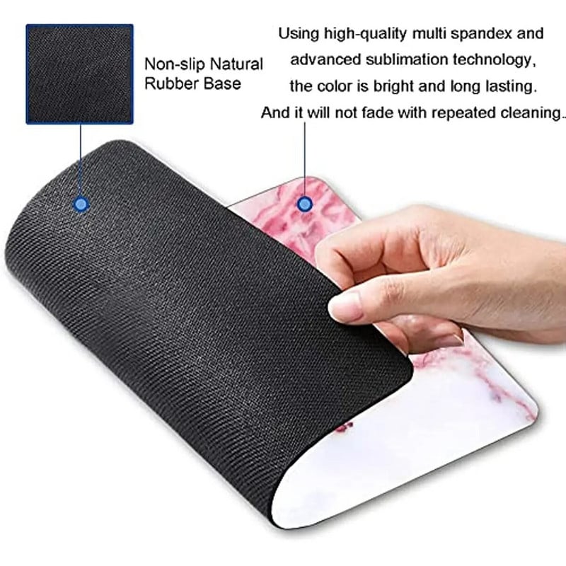 Rozā marmora spēļu peles paliktnis, ūdensizturīgs peles paliktnis, neslīdošs, gumijas pamatnes peles paliktņi 9,5x7,9x0,12 collas