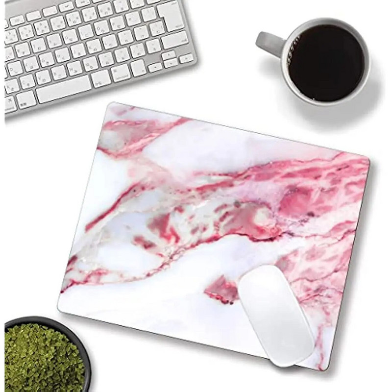 Rozā marmora spēļu peles paliktnis, ūdensizturīgs peles paliktnis, neslīdošs, gumijas pamatnes peles paliktņi 9,5x7,9x0,12 collas