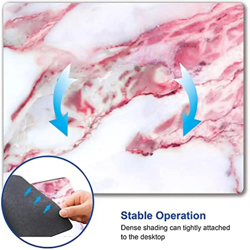 Rozā marmora spēļu peles paliktnis, ūdensizturīgs peles paliktnis, neslīdošs, gumijas pamatnes peles paliktņi 9,5x7,9x0,12 collas