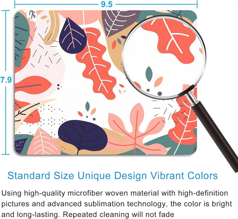 Színes levelek egérpad Számítógépes egérpad személyre szabott tervezésű irodai csúszásmentes gumi egérszőnyeggel, 9,5 x 7,9 hüvelykes