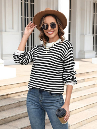 Fitshinling csíkos téli női pulóver pulóver kötöttáru, hosszú ujjú felső női ruházat 2023 divatos női mezek új