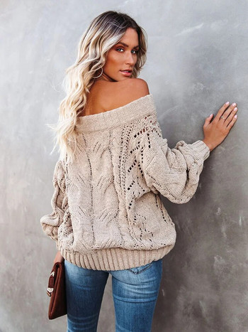 Fitshinling Bohemian Off Shoulder Jumper Knitwear Hollow Out Slim Twist Vintage Πουλόβερ Γυναικεία Ρούχα 2023 Χειμερινές μπλούζες