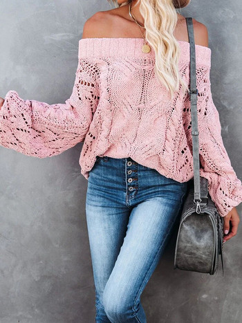 Fitshinling Bohemian Off Shoulder Jumper Knitwear Hollow Out Slim Twist Vintage Πουλόβερ Γυναικεία Ρούχα 2023 Χειμερινές μπλούζες