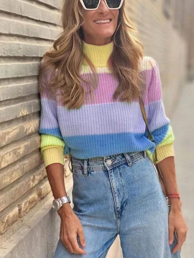 Fitshinling Patchwork Ριγέ ζιβάγκο Πουλόβερ Γυναικεία Ρούχα Φθινοπωρινά, Χειμερινά πλεκτά μπλουζάκια Pull Femme Slim Jumper Jerseys